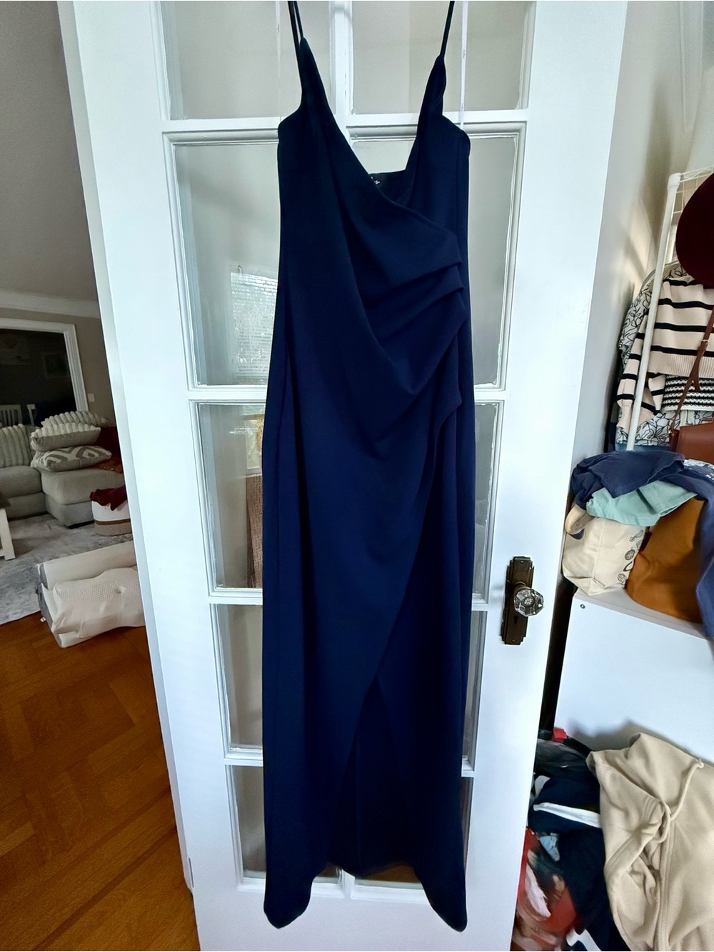 Lulu's Navy Draped Spaghetti-Strap Maxi Dress